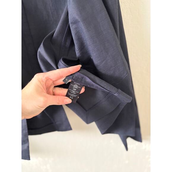 Theory Women's Benefield Crush Wash Open Navy Linen Blend Blazer Size 4 - Picture 5 of 11